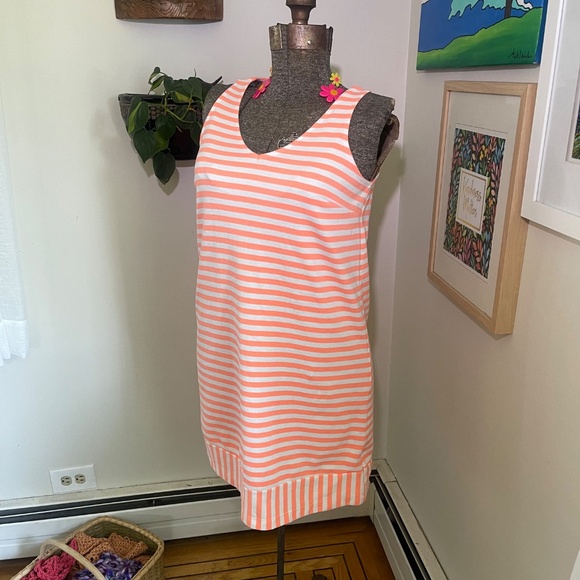 Coral & White Striped Sleeveless Tank Dress – Casual Summer Style - Picture 3 of 10
